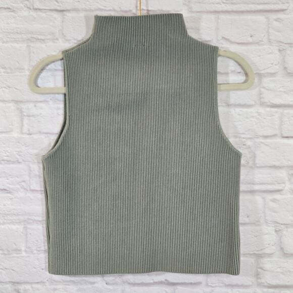 M Abound Green Sleeveless Ribbed Knit Top Size XL High Neck Cropped Minimalist - Picture 5 of 9